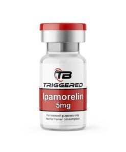 Triggered Ipamorelin 5mg vial with a warning: For research purposes only. Not for human consumption